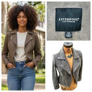 Liverpool Los Angeles Moto Biker Jacket Women Faux Leather XS Brown Olive Grunge
